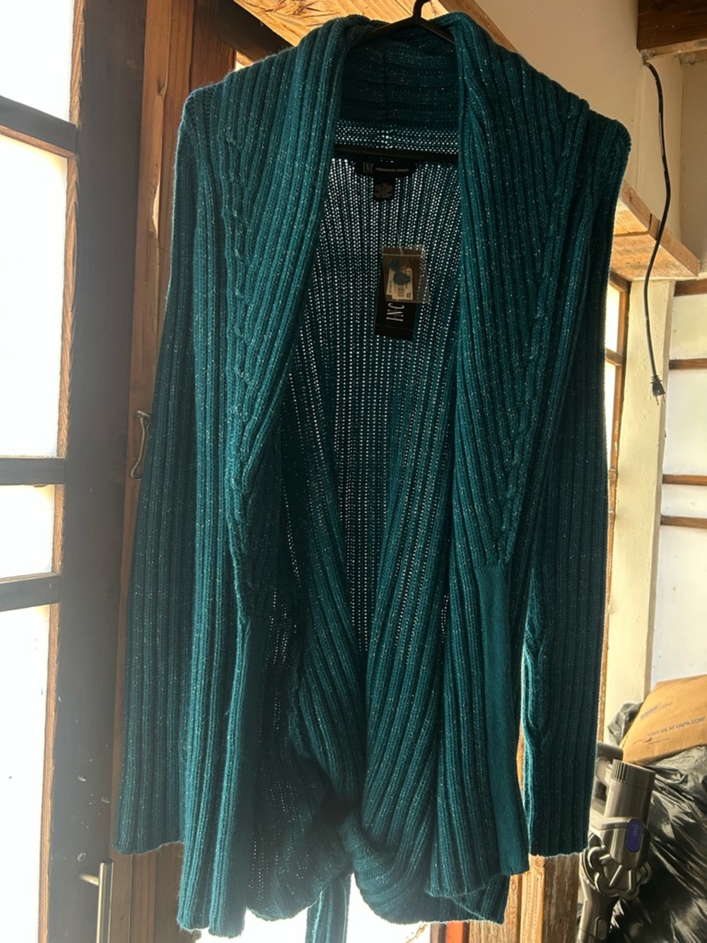 INC International Concepts Teal Ribbed Open-Front Shawl Cardigan